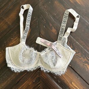 Victoria's Secret White Lace Bra with Rhinestone Straps